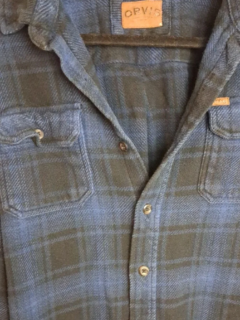 Orvis Blue and Black Plaid Men's Casual Button-Down Shirt